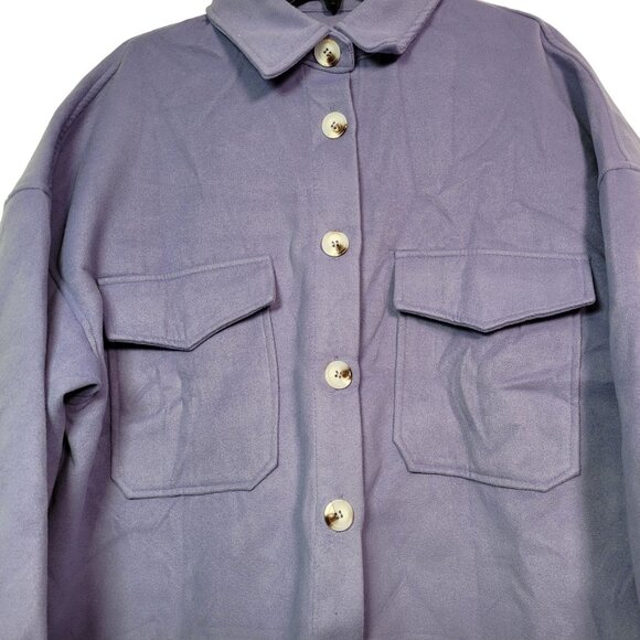 Women Oversized Button-Up Shirt Jacket With Flap Pockets & Collared Neckline XXL - Picture 4 of 11